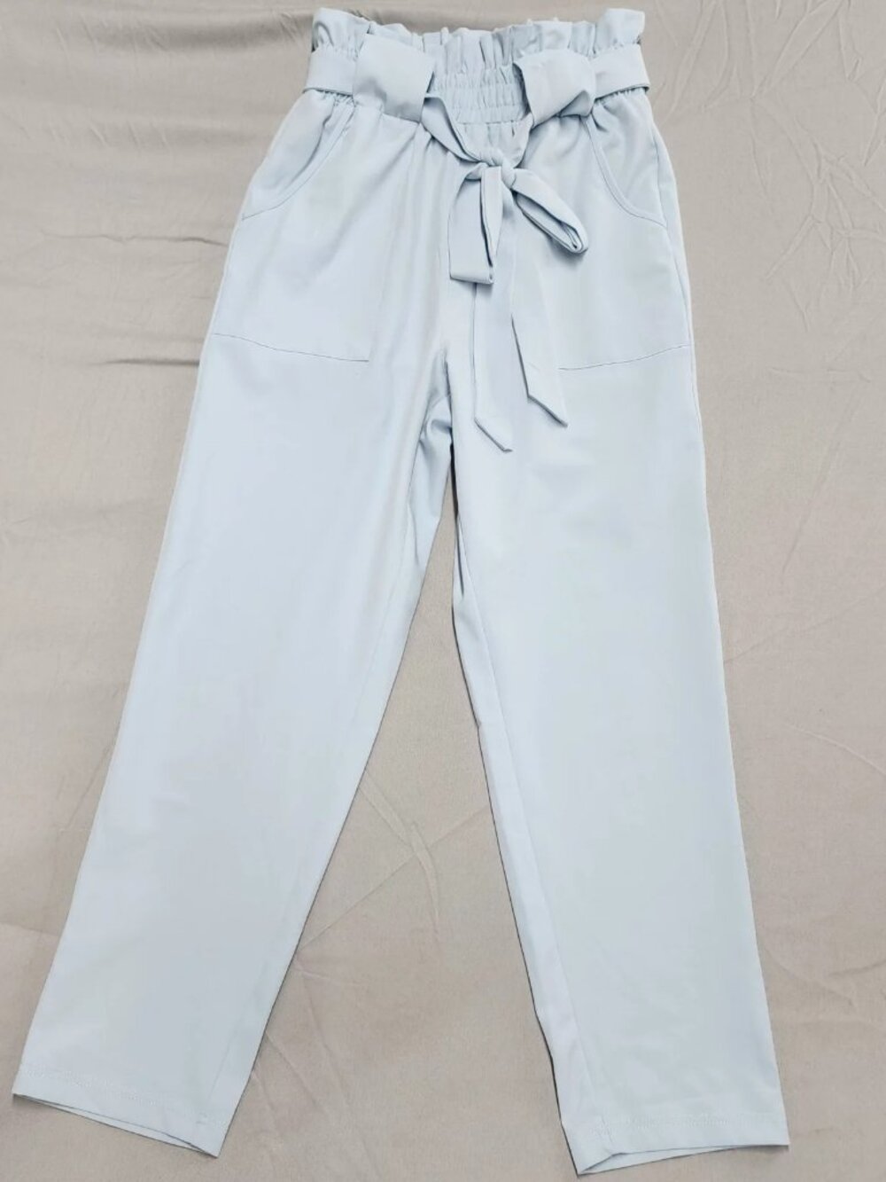Freeprance Womens Size S Blue Paperbag Waist Pants High Rise Tie Belt Pockets